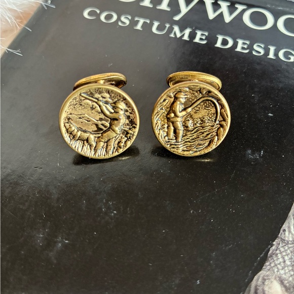 Vintage Brass Cufflinks with Outdoorsman Design- Fishing & Hunting - Picture 5 of 6